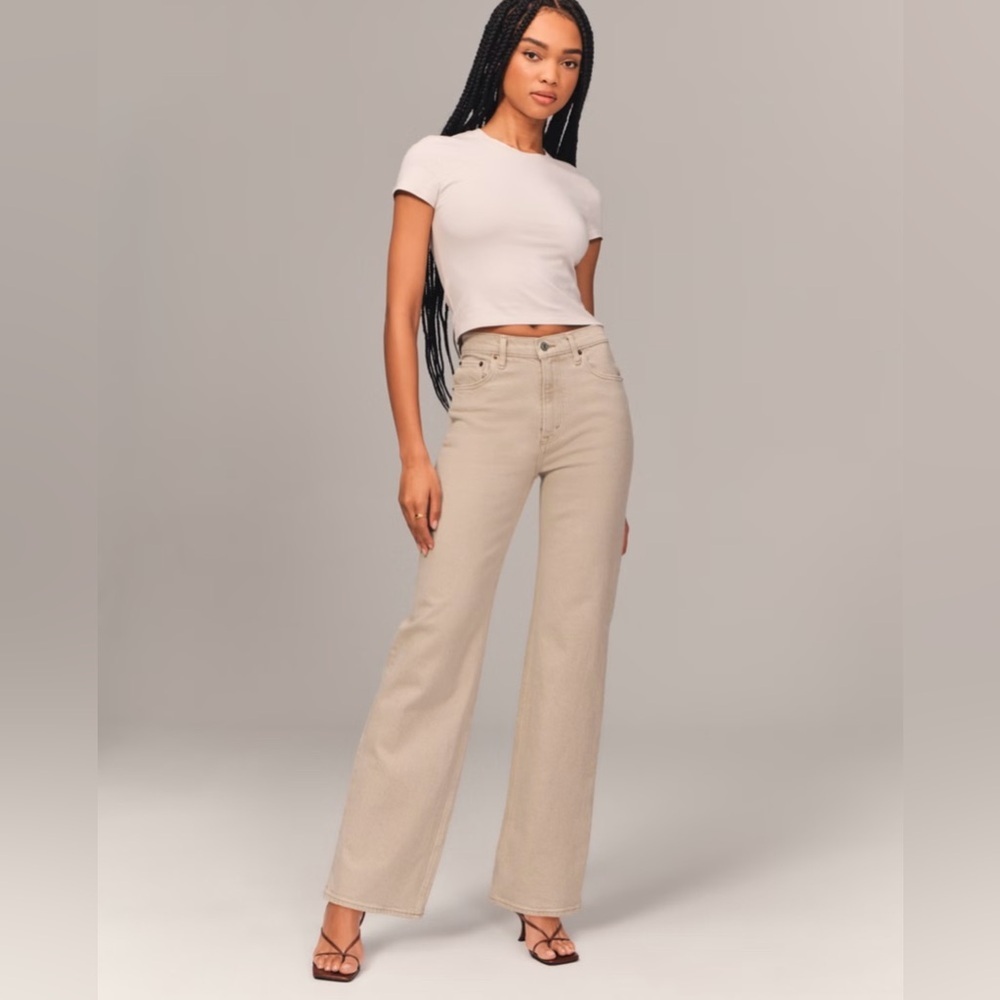 Abercrombie & Fitch Women's Straight Leg Pants in Neutral Beige